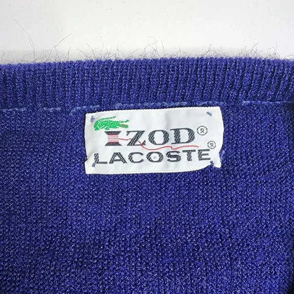 Vintage IZOD Lacoste Orlon Acrylic V Neck Pullover Sweater Men's Navy Large - Picture 3 of 8